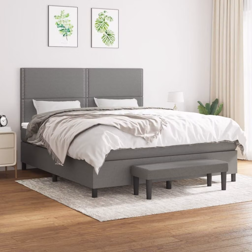 The Living Store Letto a molle con materasso grigio scuro 180x200 cm in tessuto