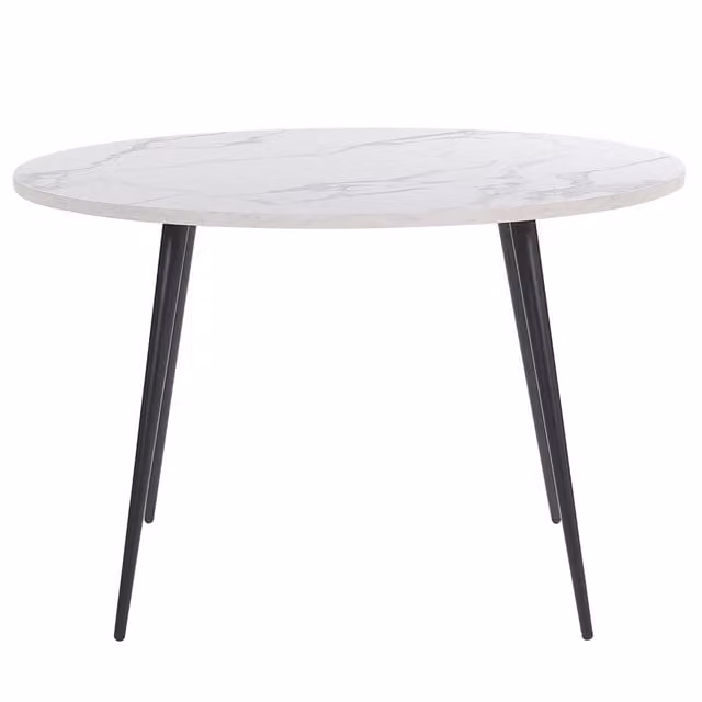 Tavolo da Pranzo Rotondo Beliani con Piano Effetto Marmo Bianco e Gambe in Metallo Nero, Stile Moderno, Diametro: 120 cm, Altezza: 76 cm
