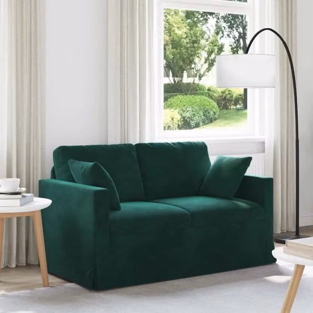 Divano Moderno in Velluto Verde vidaXL con Cuscini e Rivestimenti Rimovibili L: 138 cm, P: 78 cm, H: 80 cm