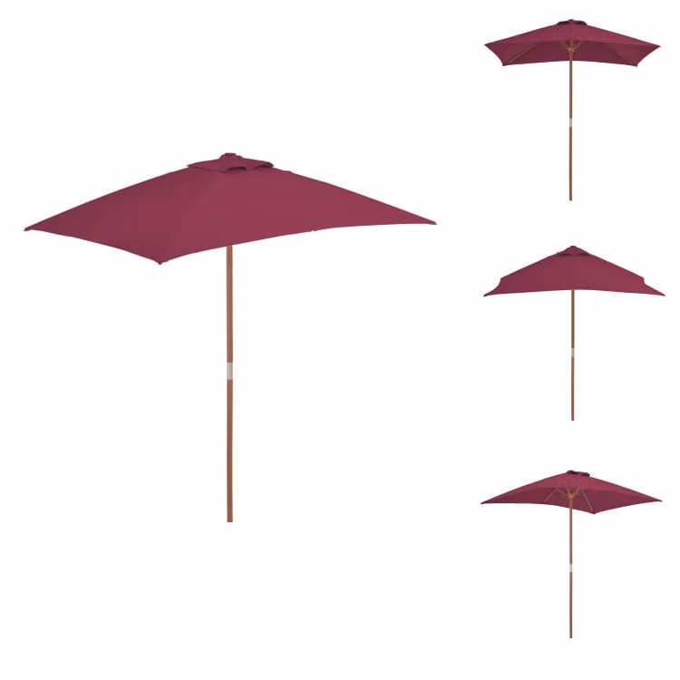 vidaXL Ombrellone con palo in legno 150 x 200 cm rosso bordeaux - Ombrelloni e tende da sole