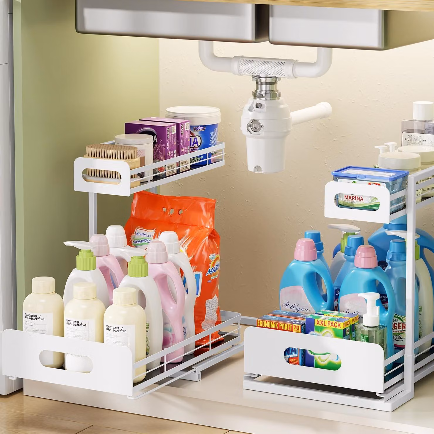 Set di 2 organizer metallici estraibili per il bagno