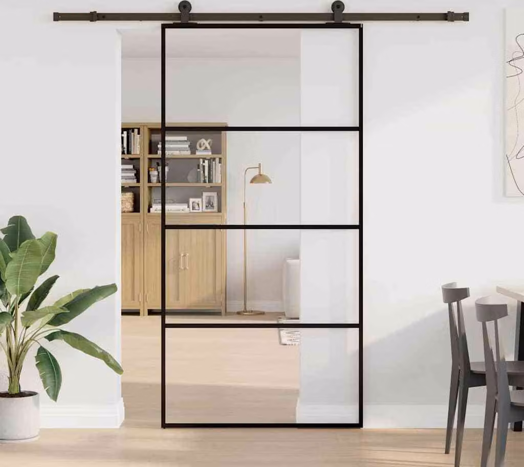 Porta Scorrevole con Ferramenta 102,5x205cm Vetro ESG Alluminio
