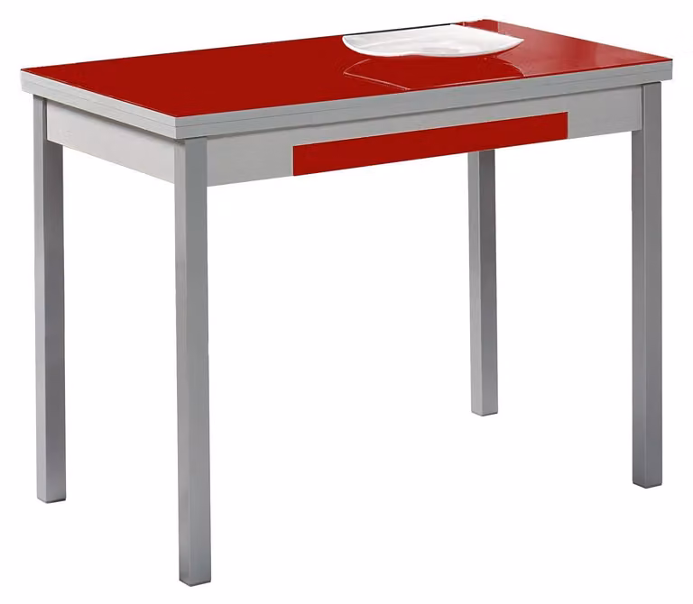 Tavolo da pranzo allungabile, rosso, in vetro, dimensioni 90x50 cm, allungabile fino a 140x50 cm