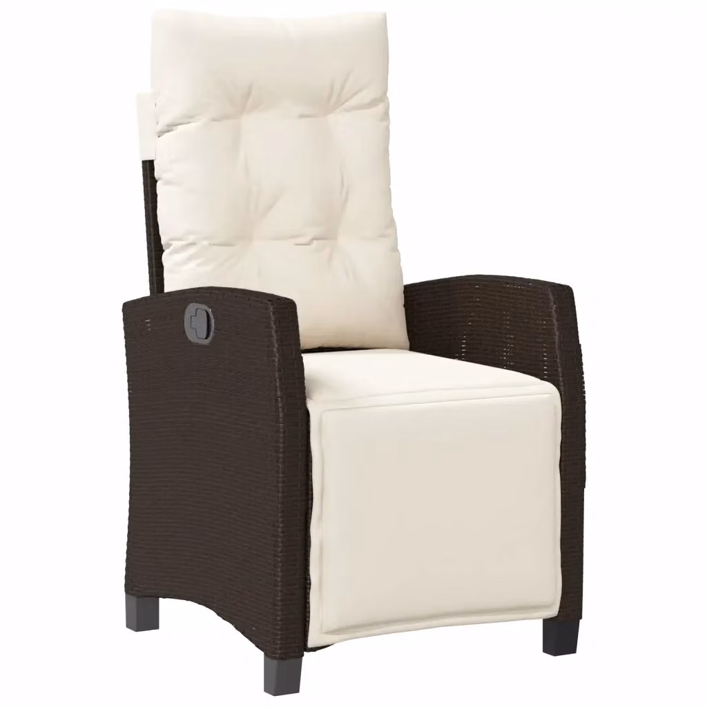 Sedia Reclinabile da Giardino vidaXL in Polyrattan Marrone e Bianco con Poggiapiedi e Riposogalatelli Regolabile – 2