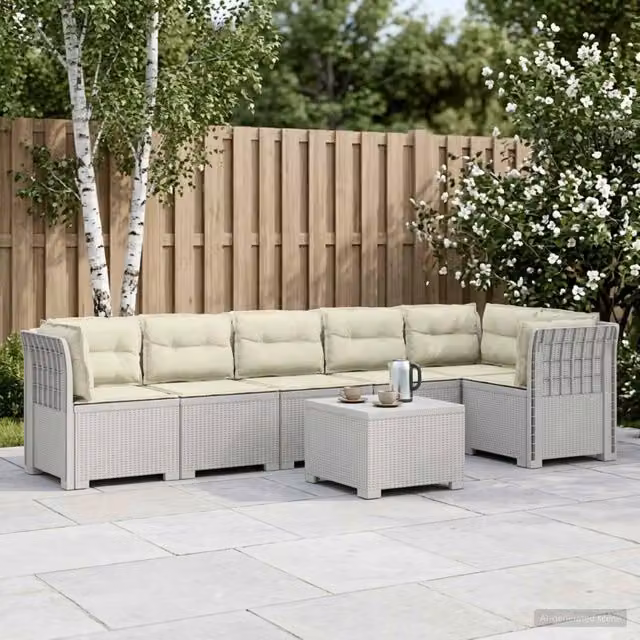 Divano da Giardino 6 Posti con Cuscini Aspetto Rattan PP Bianco 3444130