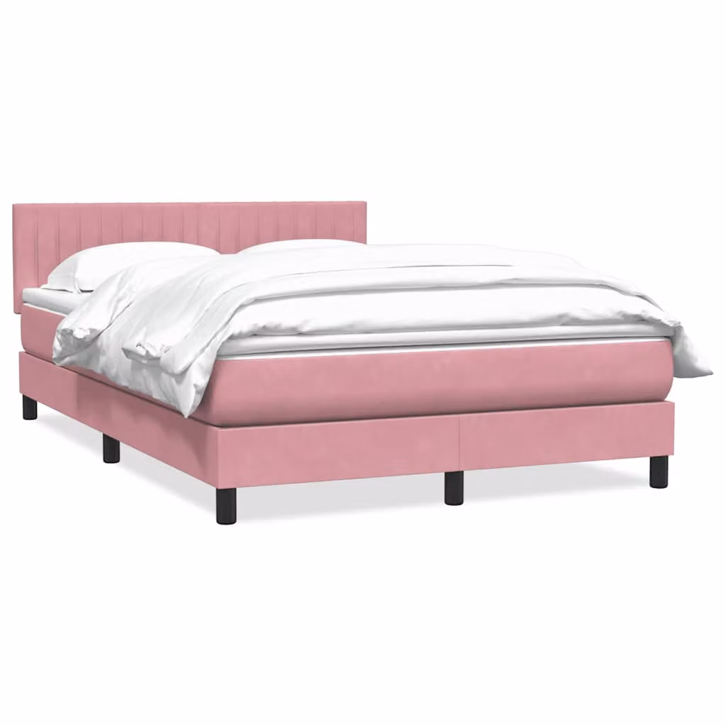 vidaXL Giroletto a Molle con Materasso Ibrido in Velluto Rosa e Bianco L: 144 cm, P: 223 cm, H: 88 cm
