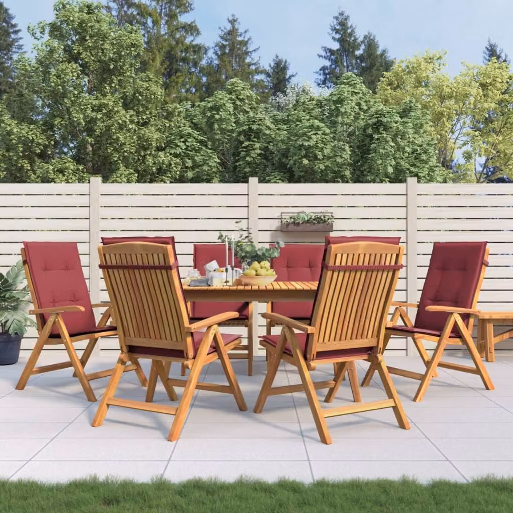 Set di 6 sedie pieghevoli reclinabili con cuscini vidaXL in legno di teak marrone e rosso
