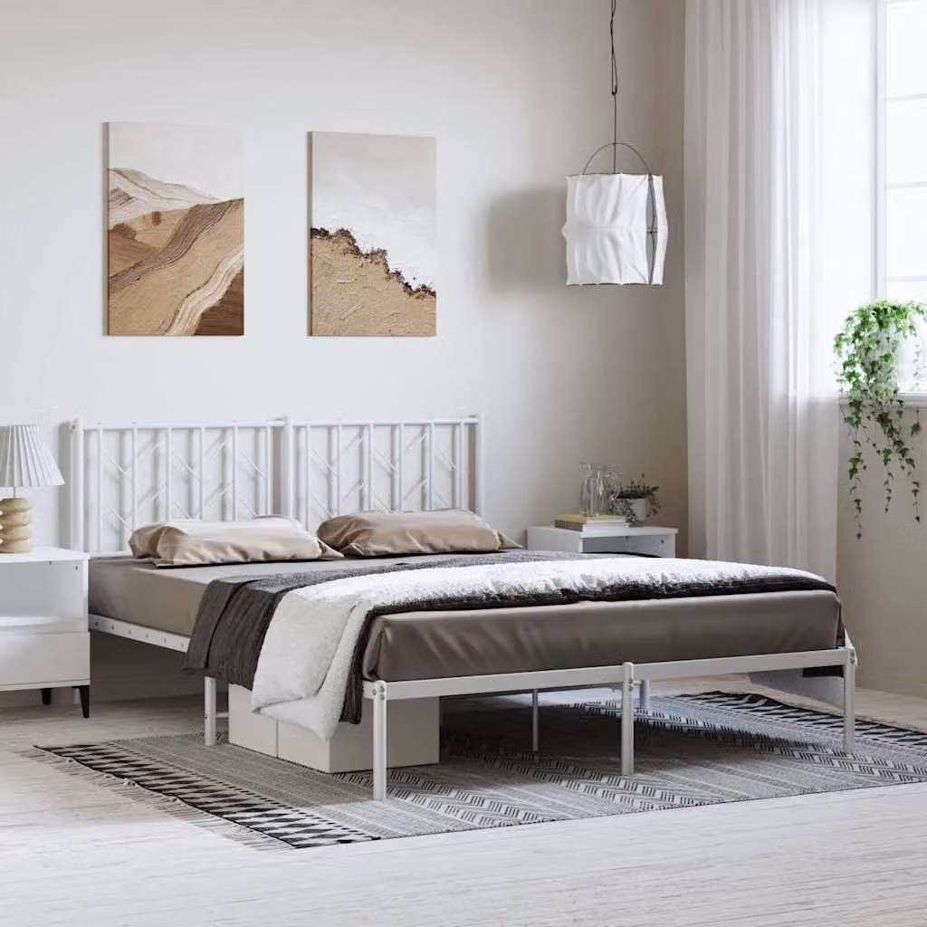 Giroletto con testiera in metallo vidaXL bianco L: 198 cm, P: 207 cm, H: 90 cm
