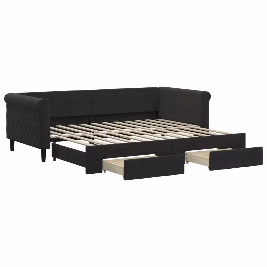 Divano Letto Estraibile con Cassetti vidaXL in Velluto Nero per Soggiorno e Camera da Letto L/P: 90 x 200 cm – 2