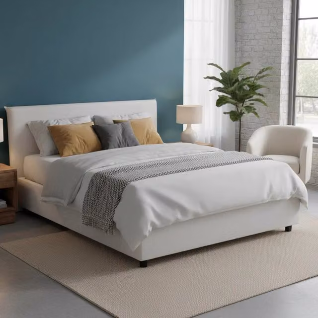 Letto matrimoniale contenitore Augustus Talamo Italia con rivestimento in ecopelle bianco, adatto per materasso 140x200 cm