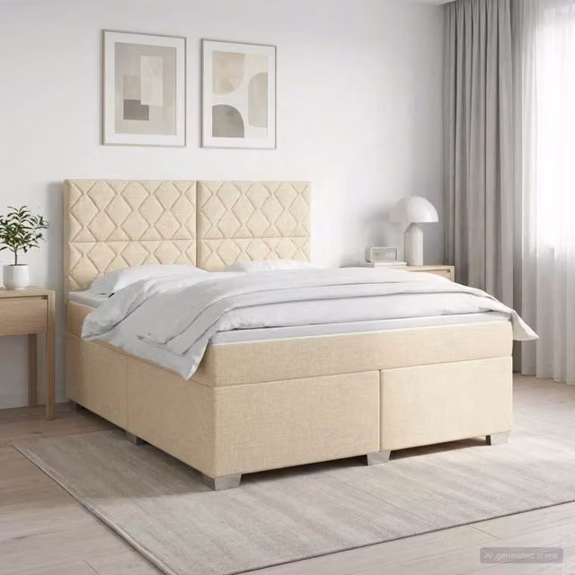 Letto box spring con materasso ibrido vidaXL in tessuto beige e bianco L/P: 160 x 200 cm