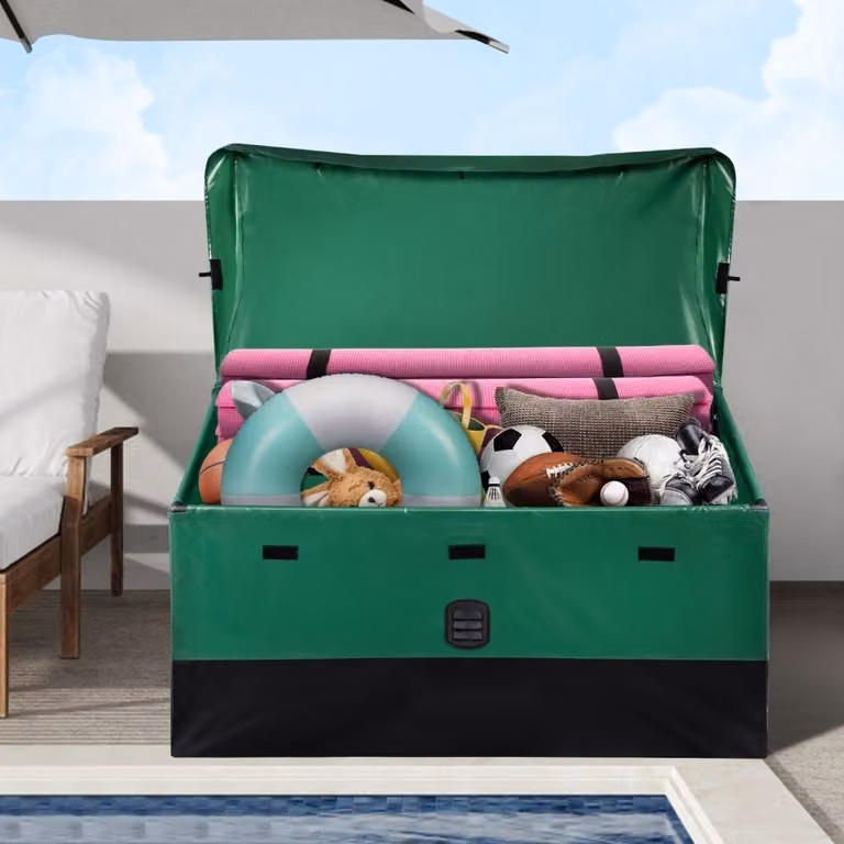 cassetta di stoccaggio da 440L per uso esterno - Cassetta di stoccaggio con telone in PE - Impermeabile e permeabile all'aria - 122 x 63 x 75 cm