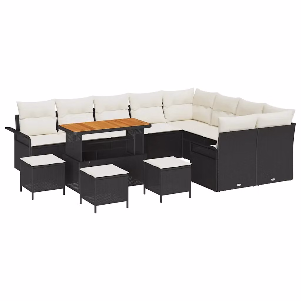 Set Divano da Giardino a L vidaXL Nero con Cuscini e Tavolino da Esterno in Polyrattan e Metallo – 2