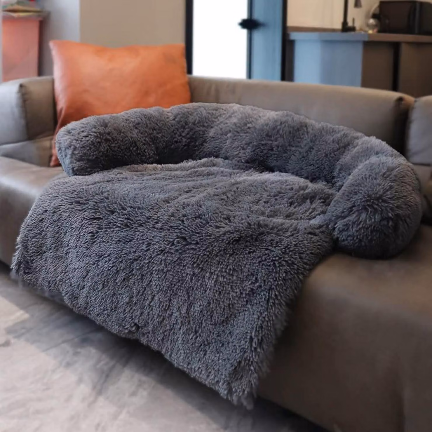 Cuccia imbottita per cani, taglia XL, 105x95x15 cm, colore grigio scuro