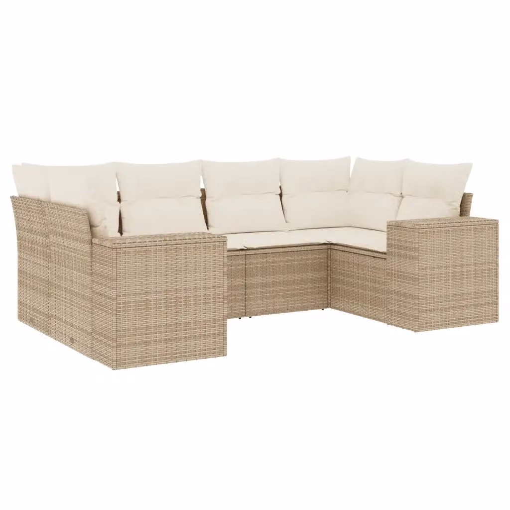 vidaXL Set Divano da Giardino a L con 6 Pezzi, Cuscini Beige e Struttura in Metallo e Polyrattan – 2