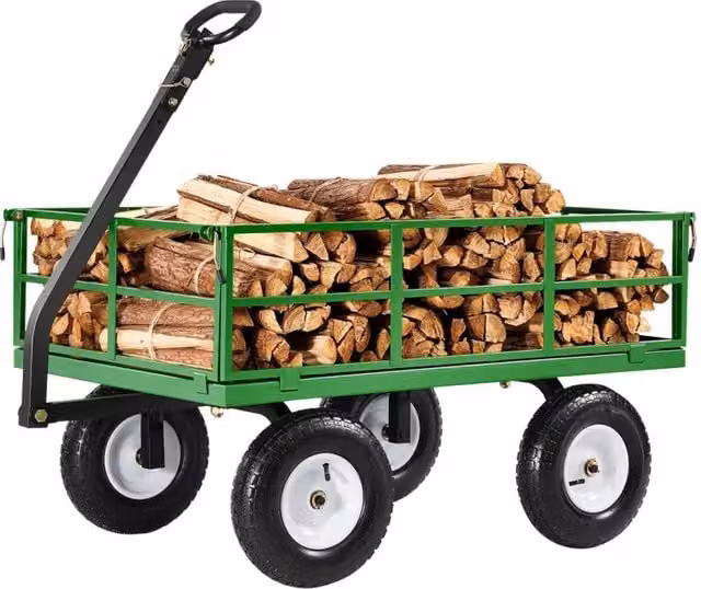 Carrello da Giardino Trainabile V1200G in Acciaio 544,31 kg con Pneumatici 330,2 mm Rimorchio Robusto per Giardinaggio Esterno Nero Verde