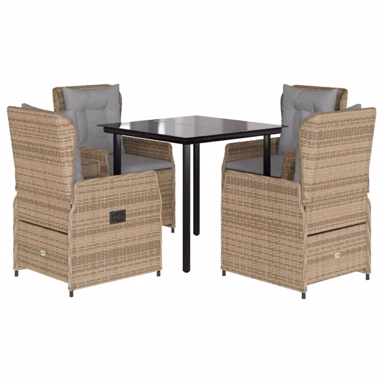 Set da Pranzo da Giardino 5 pz con Cuscini Beige in Polyrattan