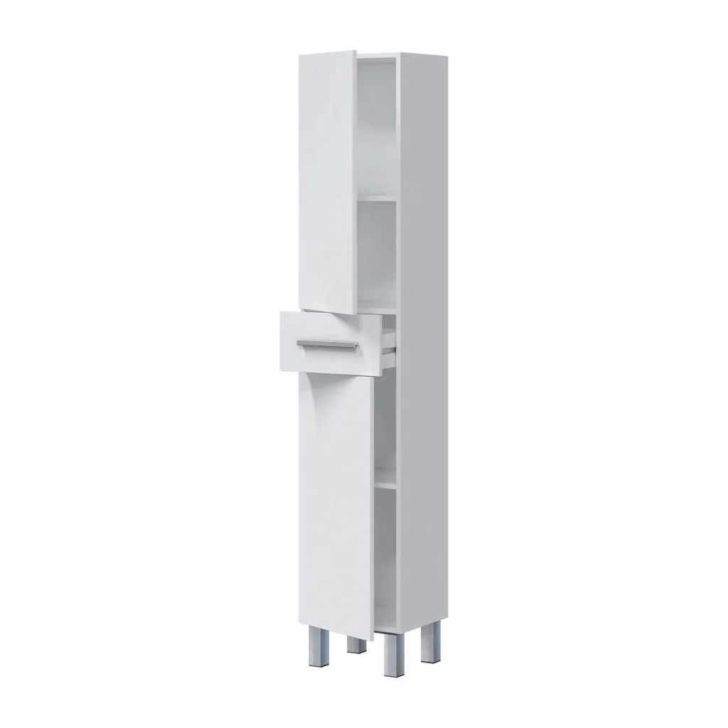 Colonna bagno DMORA con ante e cassetto, Armadio pensile moderno bianco lucido, L: 35 cm, P: 31 cm, H: 182 cm – 2
