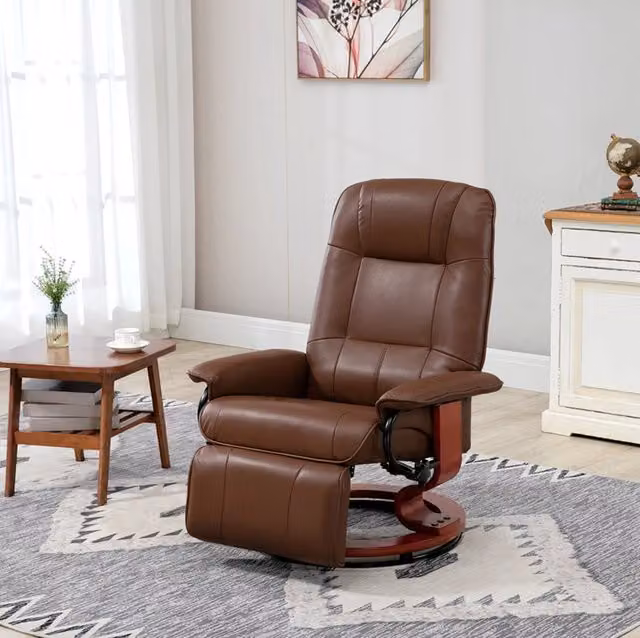 Poltrona relax reclinabile ULEVR girevole 145¡ã con poggiapiedi manuale e braccioli, similpelle marrone