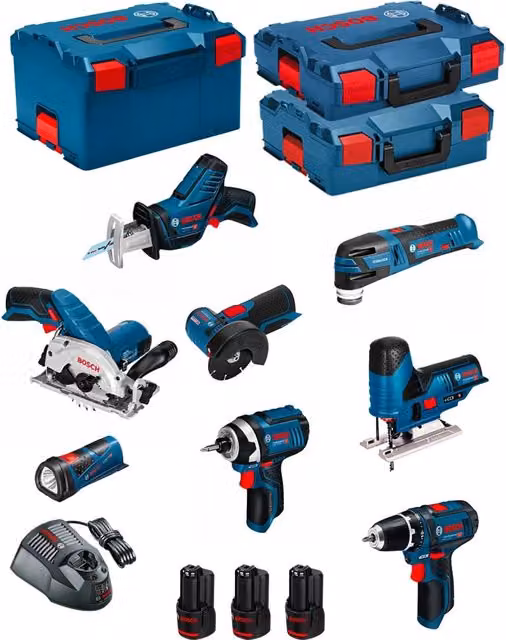 Kit utensili Bosch 12V BMK8-28BD3 con 3 batterie da 2,0Ah blu