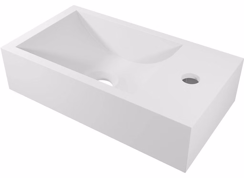 Lavabo in marmo artificiale Teo - modello sospeso, lato destro - bianco opaco - 40x22 cm