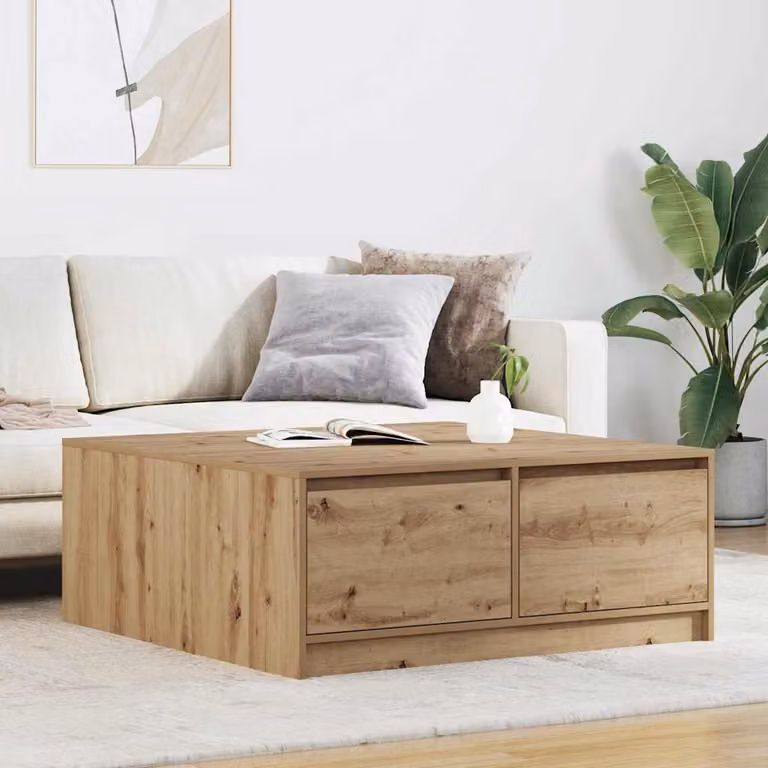 vidaXL Tavolino da salotto moderno in legno rovere marrone con cassetti L/P/H: 100 x 100 x 40 cm