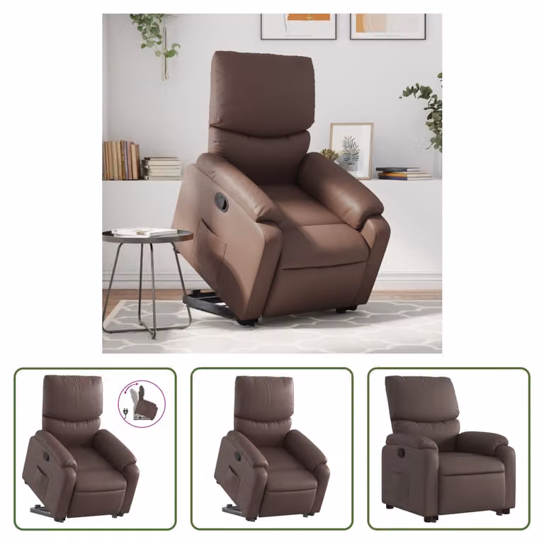 The Living Store Poltrona relax con supporto in piedi in Pelle finta marrone