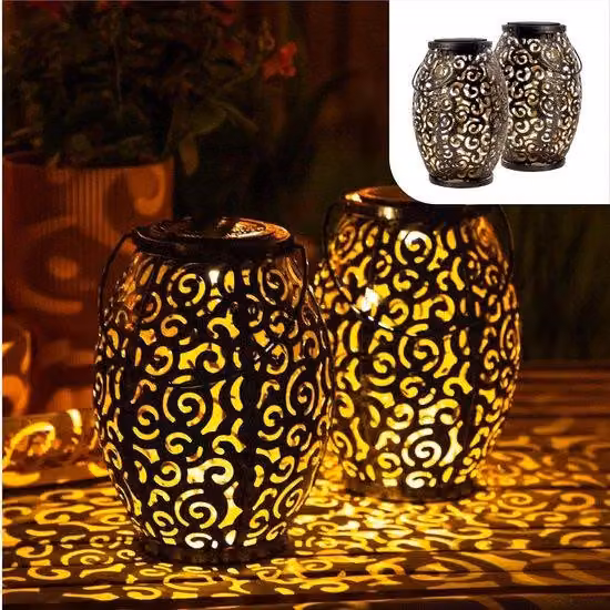 Set di illuminazione da giardino a energia solare, 2 pezzi, metallo marrone scuro, LED