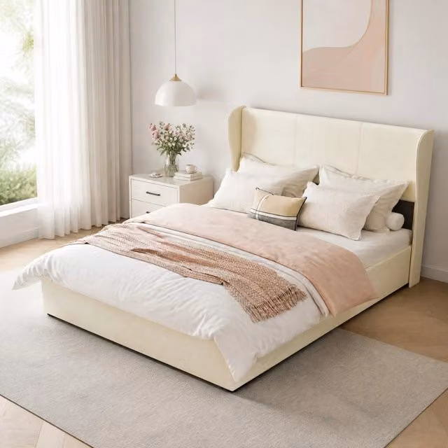 Letto 140 × 200 cm con testiera e schienale beige struttura per camera da letto senza materasso