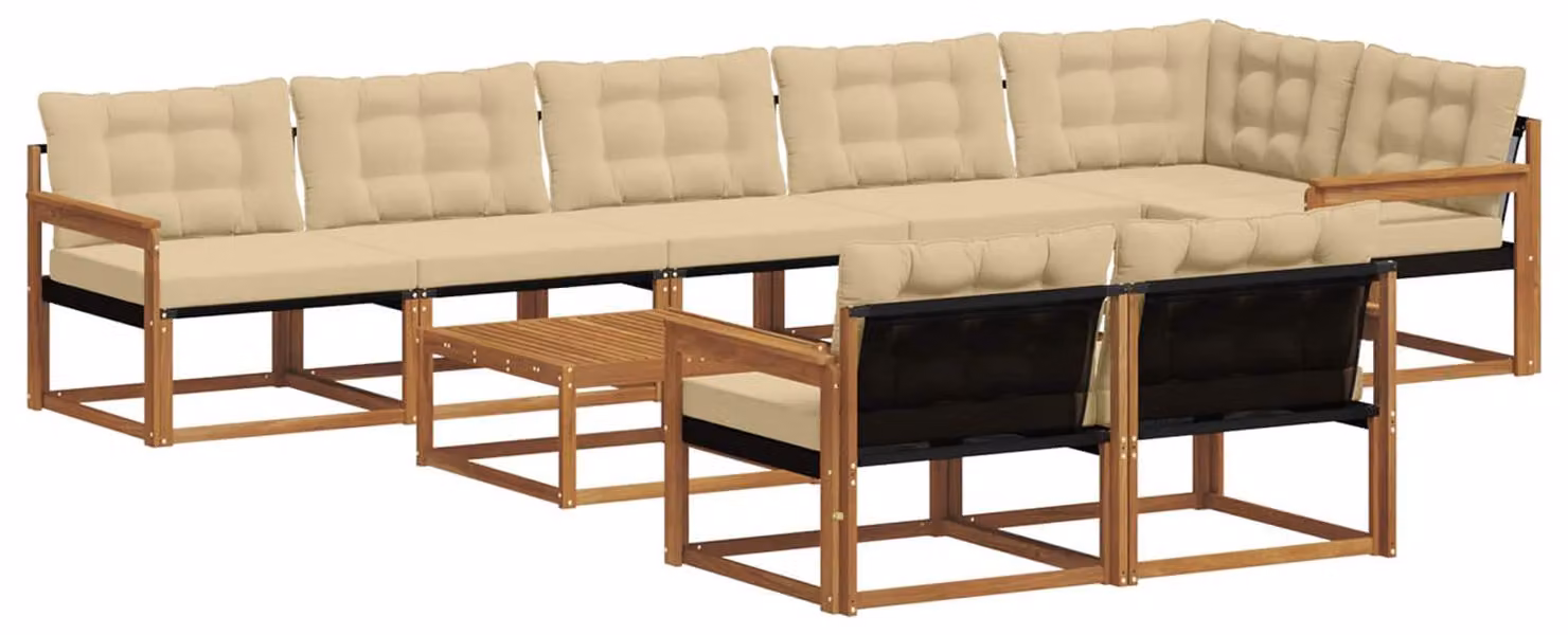 Set da salotto da esterno vidaXL, 9 pezzi, color naturale e beige