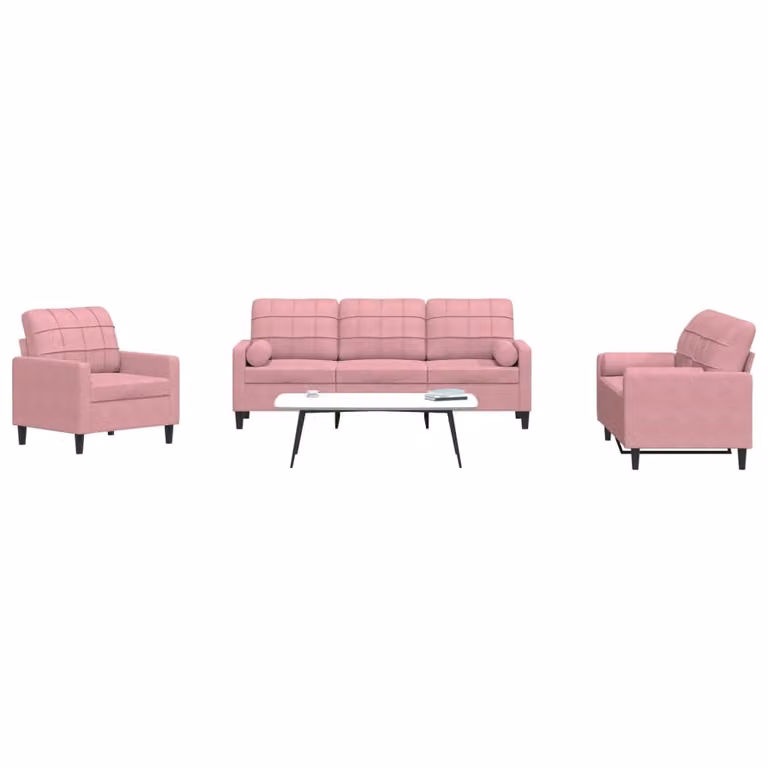 Maison Exclusive - Set divano a 3 pezzi con cuscini e cuscini cervicali in velluto rosa