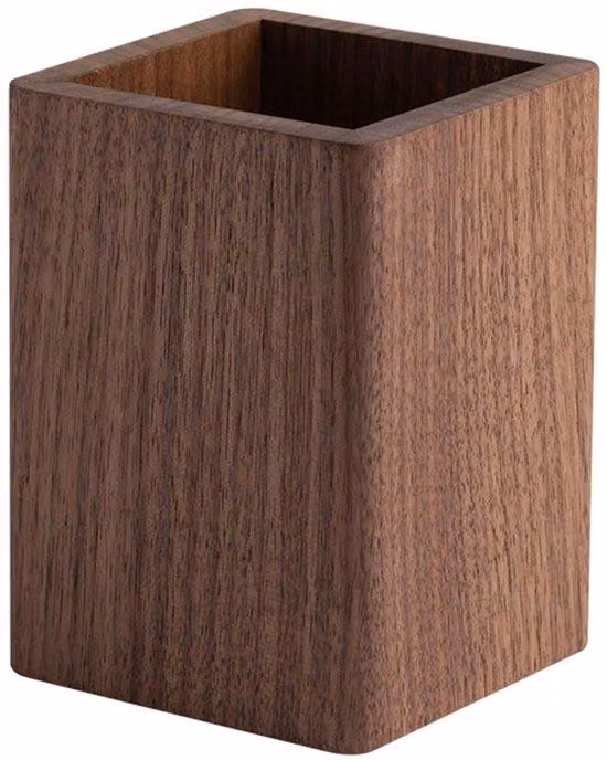 Portapenne da scrivania in legno con scomparto portaoggetti, quadrato, marrone, per penne, pennarelli e piccoli oggetti