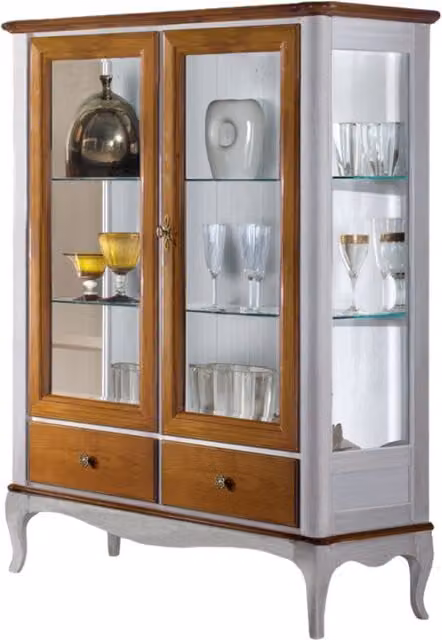 Vetrina classica in legno con ante in vetro e cassetti Mobili 2G L/P/H: 111 x 44 x 140 cm – 1