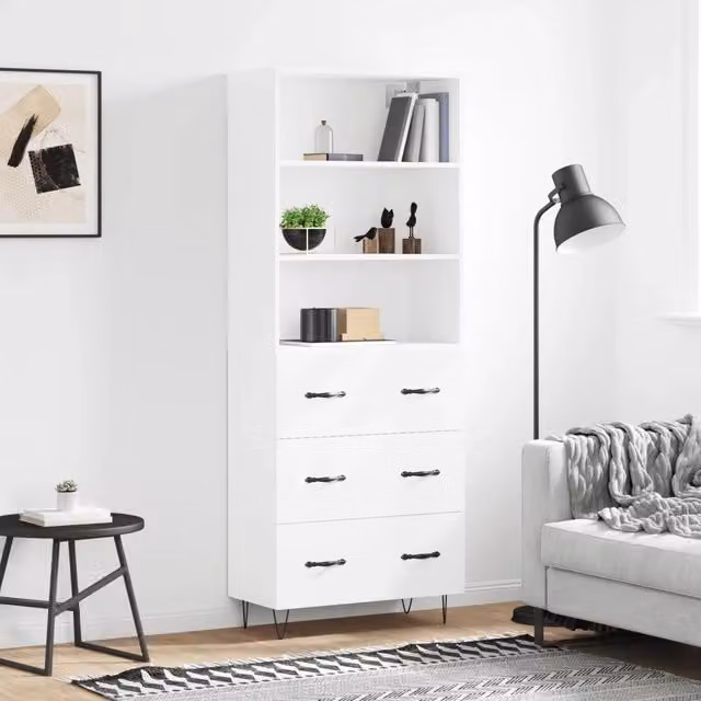 Credenza | Madia | Buffet da pranzo | Armadio da pranzo Bianca 69,5x34x180 cm in Legno Multistrato