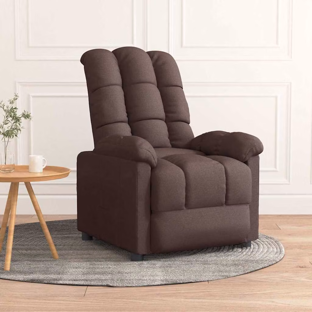 vidaXL Poltrona Reclinabile Relax in Tessuto Marrone con Braccioli e Struttura in Legno e Metallo