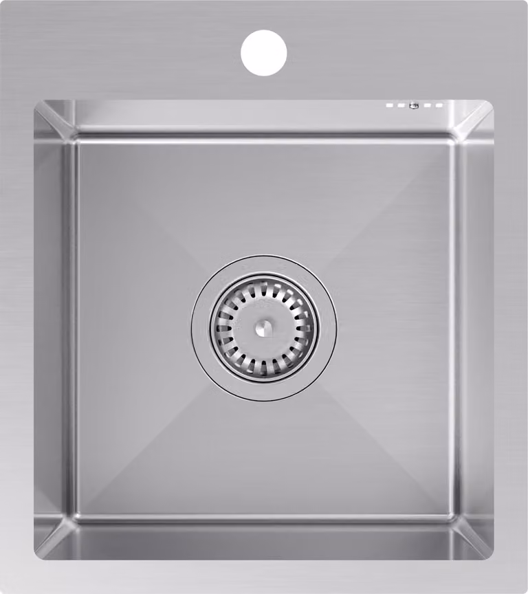 VBChome Lavello in acciaio inox 40 x 45 cm Lavello da incasso in acciaio inox spazzolato con foro per rubinetto Lavello da cucina in acciaio inox Lavello Grande vasca Set di scarico Sifone Lavello in acciaio inox Acciaio inox spazzolato