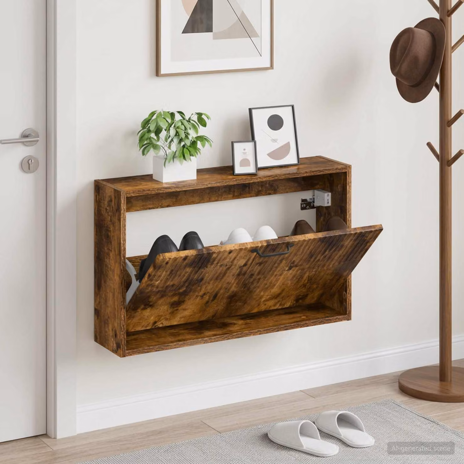 vidaXL Mobiletto per Scarpe da Muro HOORN Moderno in Rovere Fumo, L: 71 cm, P: 17 cm, H: 43 cm