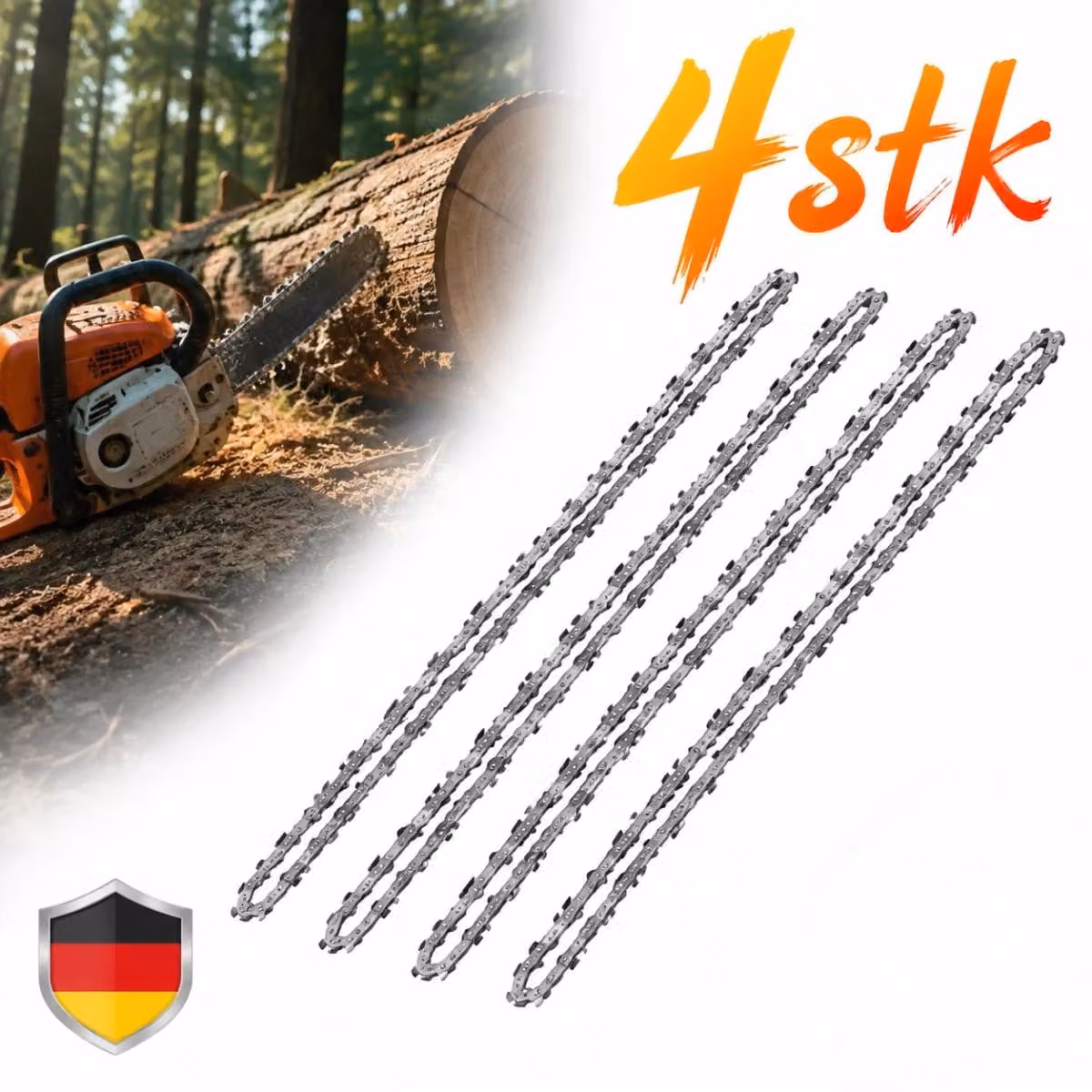 4 catene per motosega, compatibili con Husqvarna 135 Mark II, lunghezza 35 cm, passo 3/8 LP, spessore 1,3 mm, 52 maglie, catena a mezzalama