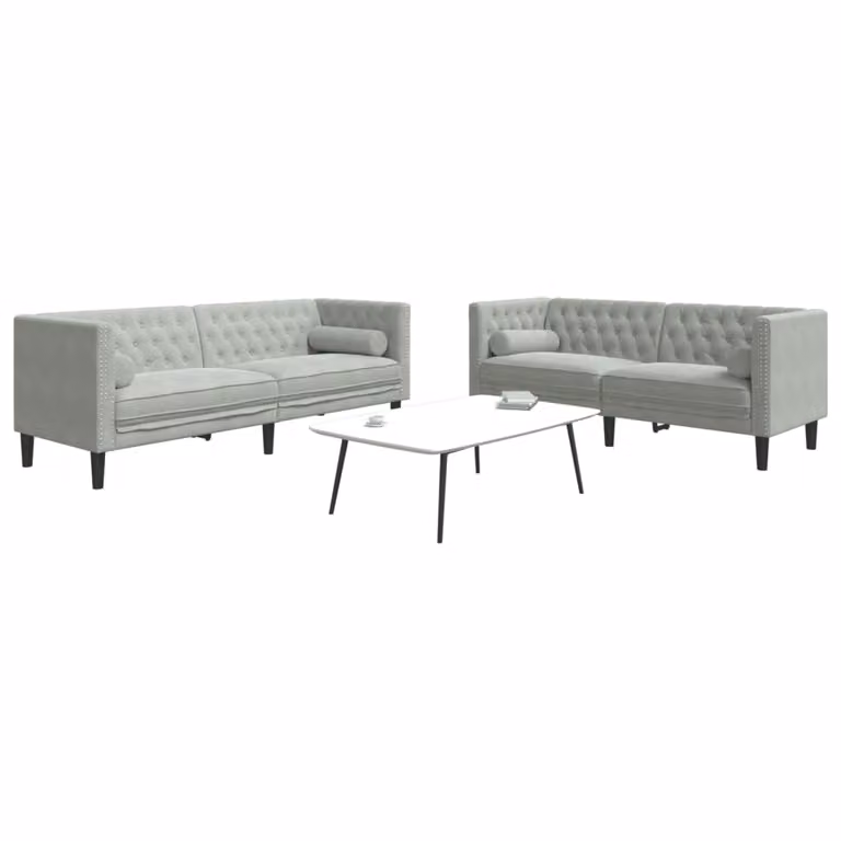 Set di 2 Divani Chesterfield vidaXL in Velluto Grigio con Cuscini