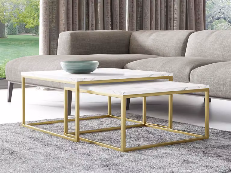 Set di 2 tavolini da caffè RYSIA - oro / marmo bianco