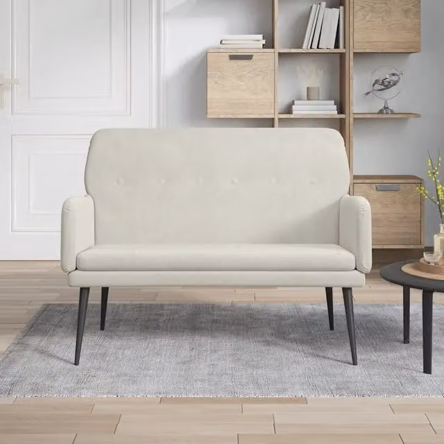 Panca moderna vidaXL in velluto beige con struttura in metallo L: 108 cm, P: 79 cm, H: 79 cm – 1