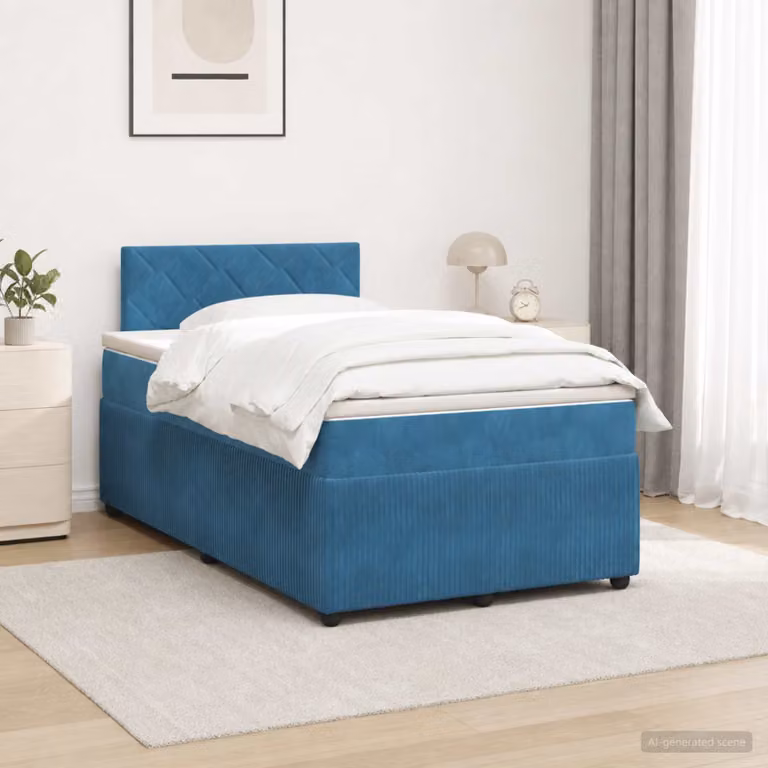 Letto box spring con materasso ibrido vidaXL in velluto blu L: 200 cm, P: 120 cm