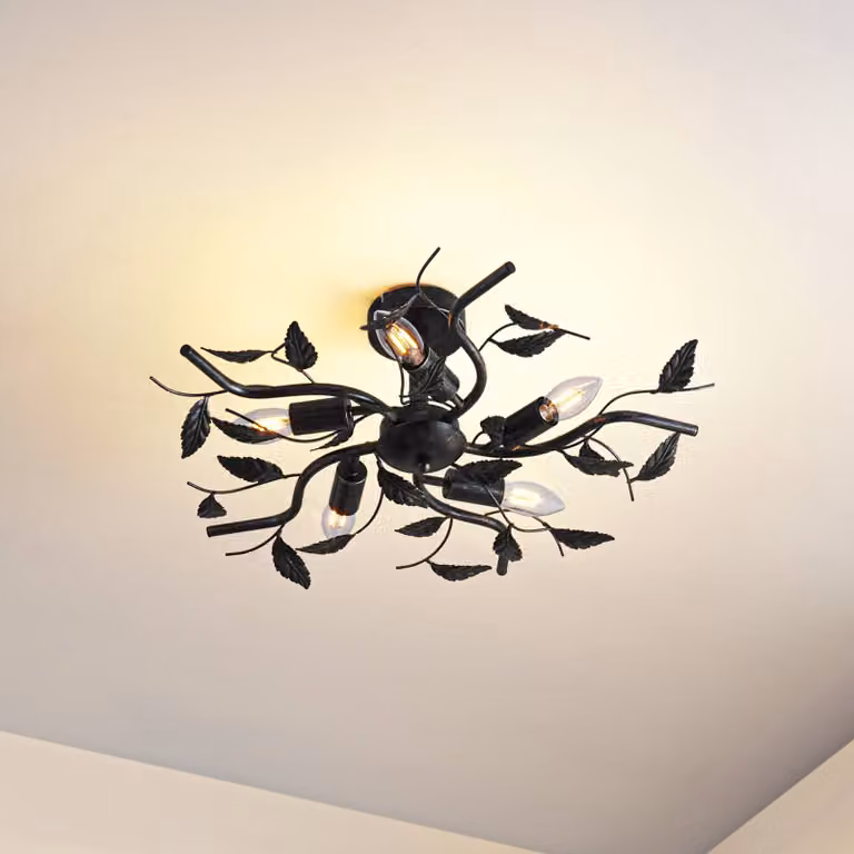 Plafoniera soffitto Yos Lindby, dimmerabile, Nero, Camera da letto, Metallo, Fiorentino, Plafoniera