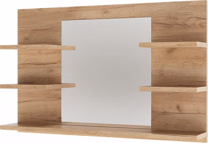 Specchio contenitore bagno Vicco Wilbur Rovere dorato 78 x 50 cm con ripiani, Model 56244