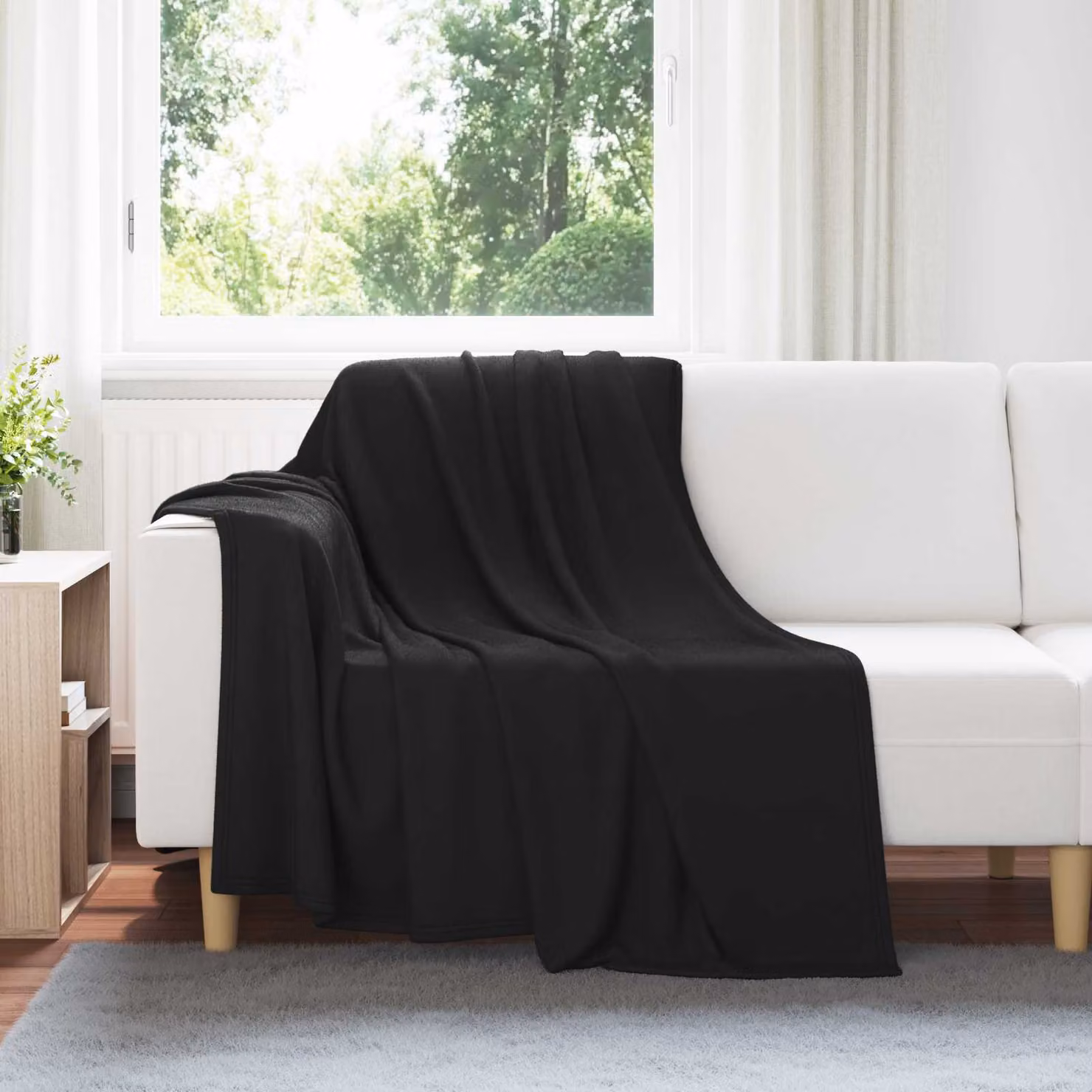 Set di 6 coperte in pile vidaXL nere per adulti, L 200 cm x P 150 cm