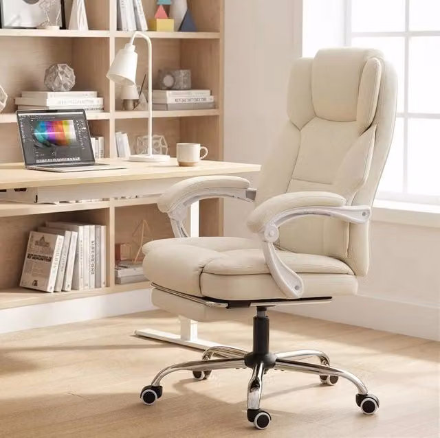 Sedia da ufficio ULEVR reclinabile fino a 155¡ã con poggiapiedi estraibile, altezza regolabile, beige