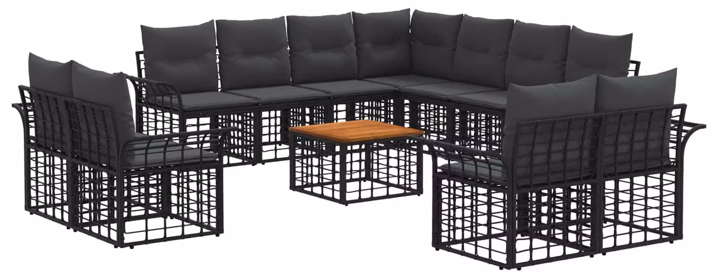 Set di divani da esterno 12 pcs Nero e Grigio scuro Poliestere
