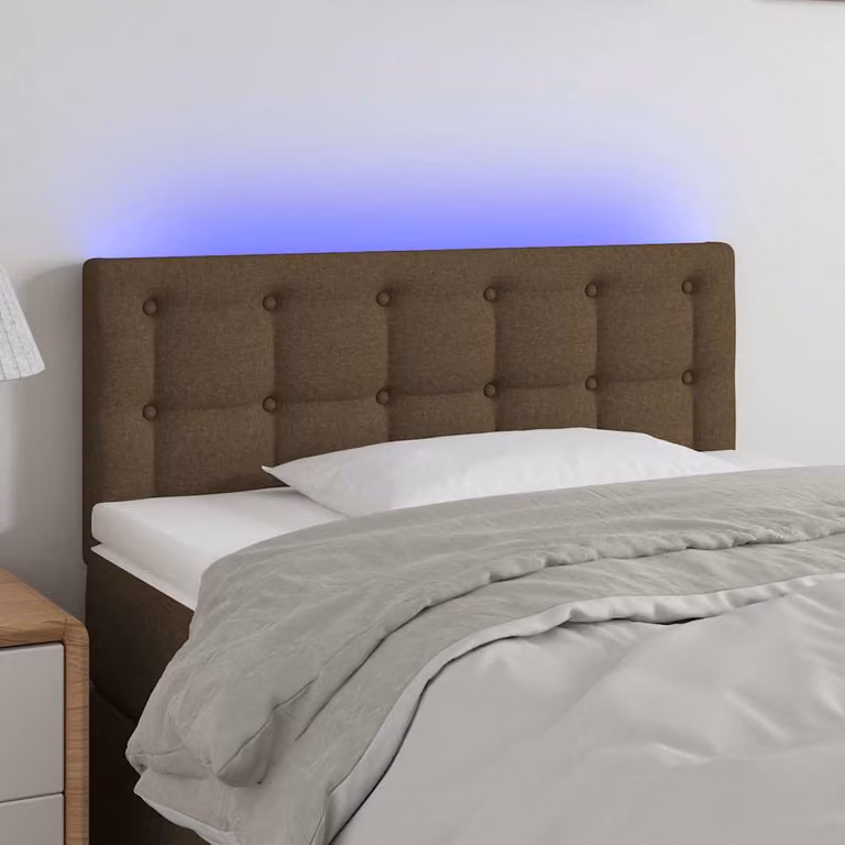Testiera per letto vidaXL in tessuto marrone scuro con illuminazione LED e porta di ricarica USB, L: 80 cm, P: 5 cm, H: 78-88 cm