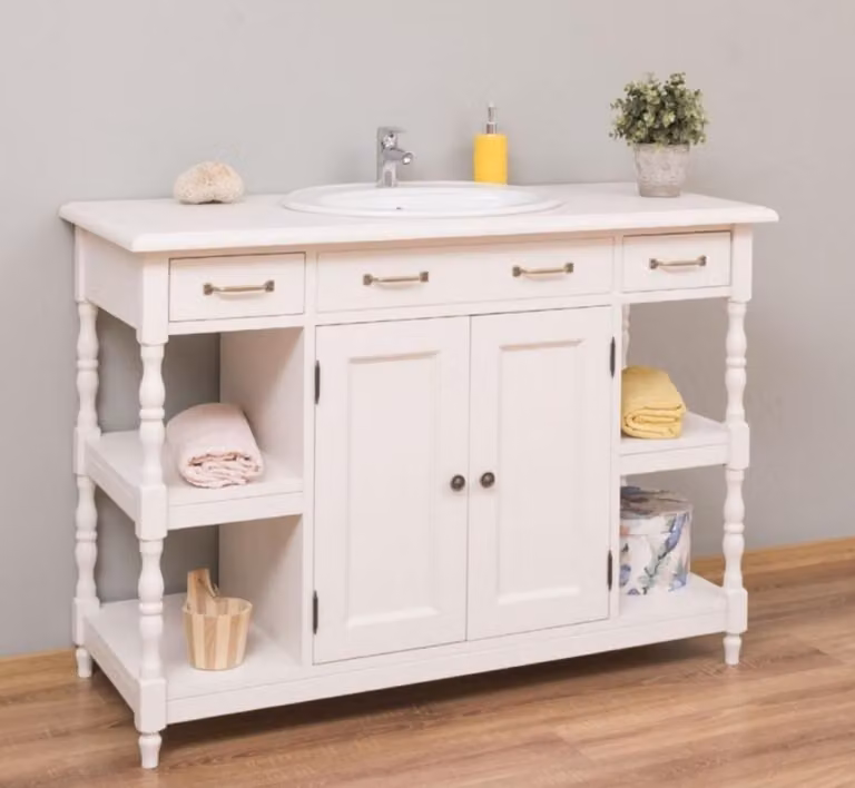 Casa Padrino lavabo in stile country bianco 128 x 54 x H. 91 cm - Mobile lavabo in legno massello - Mobili da bagno in stile country