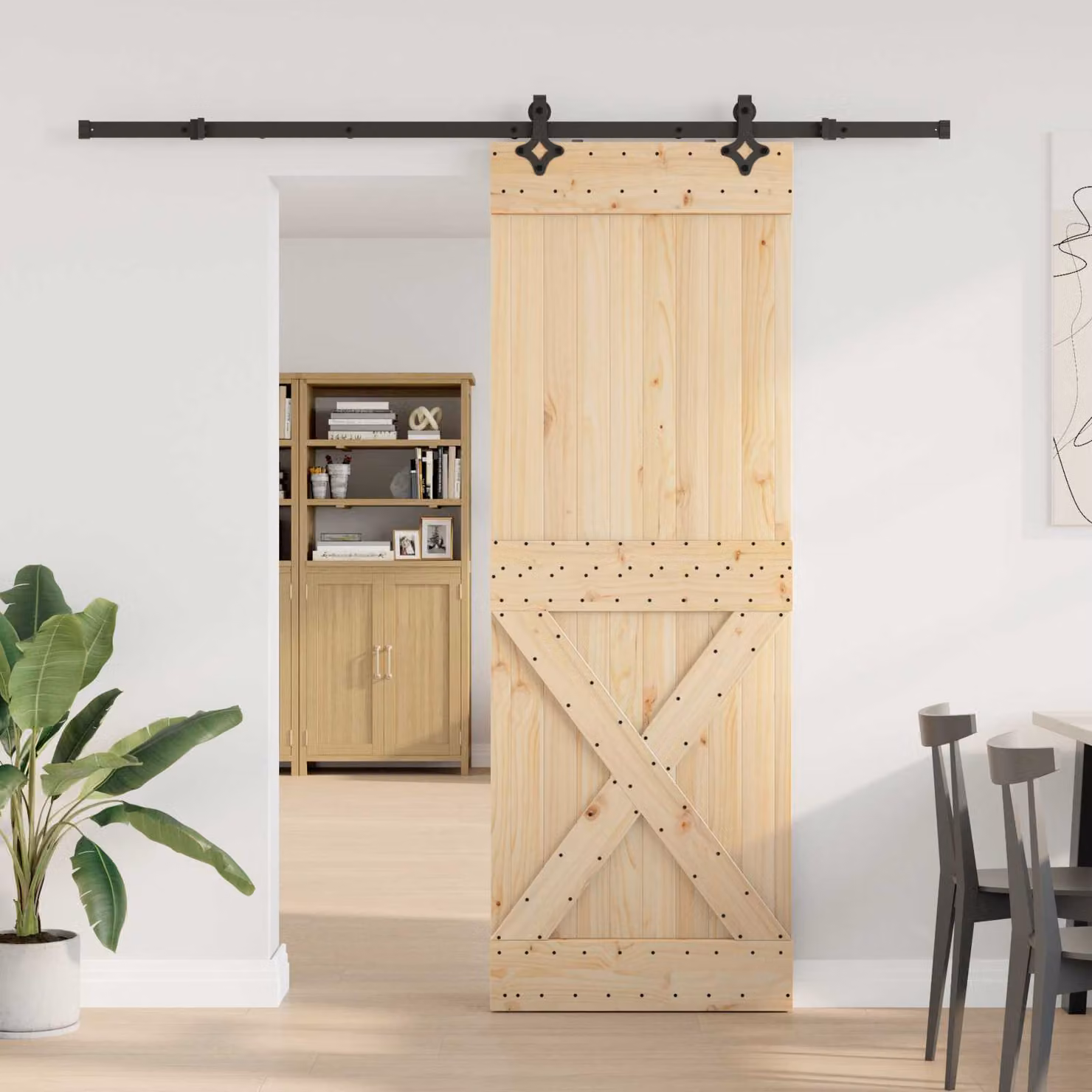 Porta scorrevole moderna vidaXL NARVIK in legno di pino e acciaio, colore Naturale e Nero, L: 80 cm, H: 210 cm